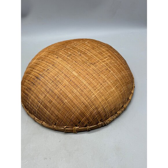 Handwoven Bamboo Basket Round Woven Serving Tray Natural Decor 15"X5"Used READ - Picture 4 of 6